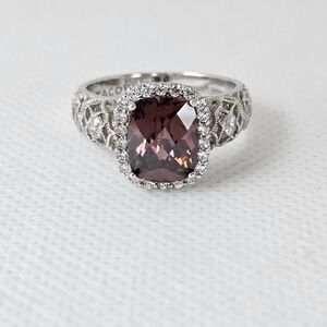 Authentic Tacori IV Blush Tourmaline & Diamond Simulants Sterling Silver Sz 7.5